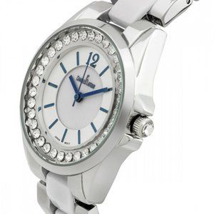 New Charles Latour Voluta II Ladies Watch 1499A White Silver Tone Swarovski